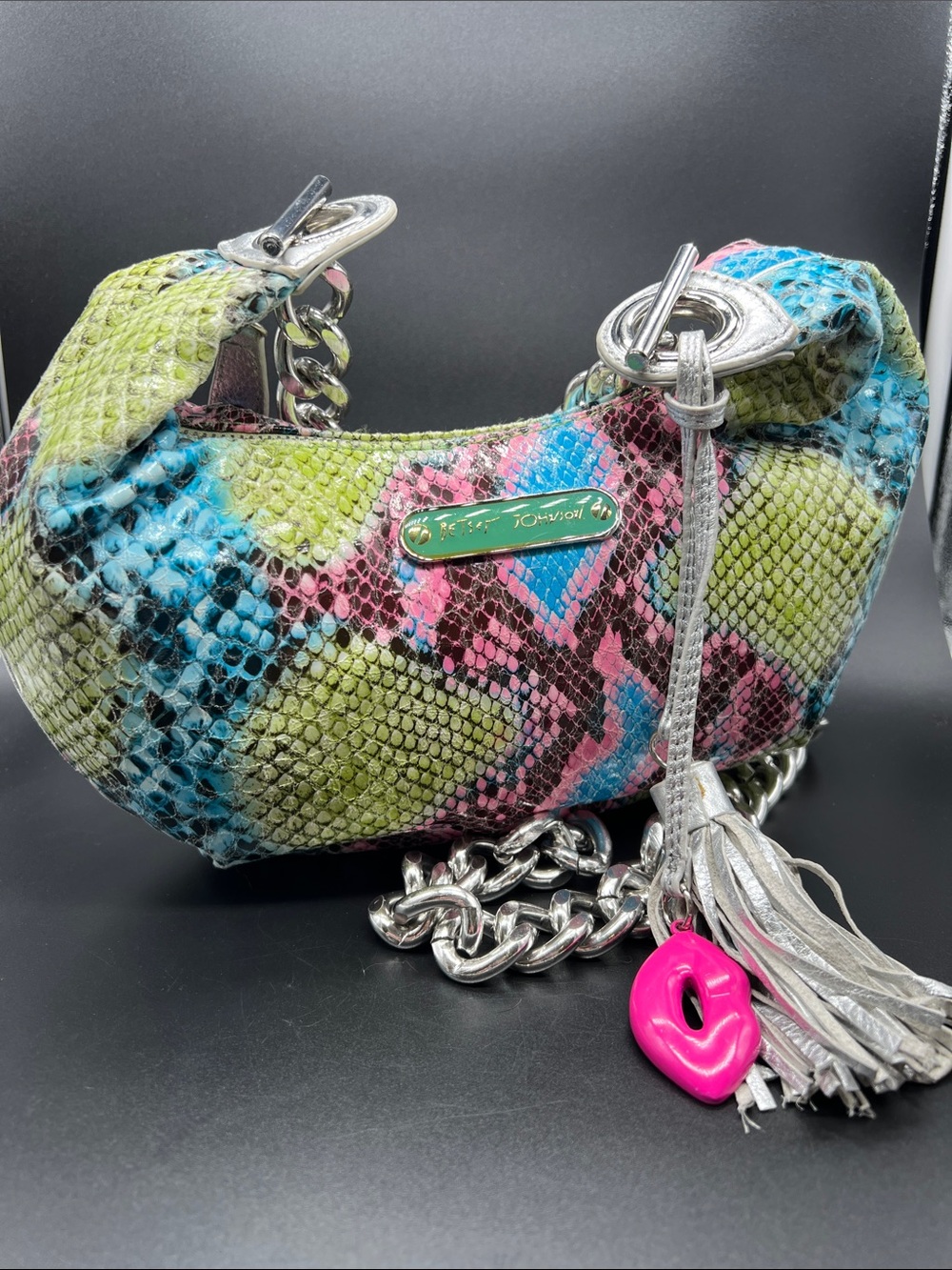 Betsey Johnson Snake Mystique Multi Color Crossbody Bag NEW Chain Lips Tassel